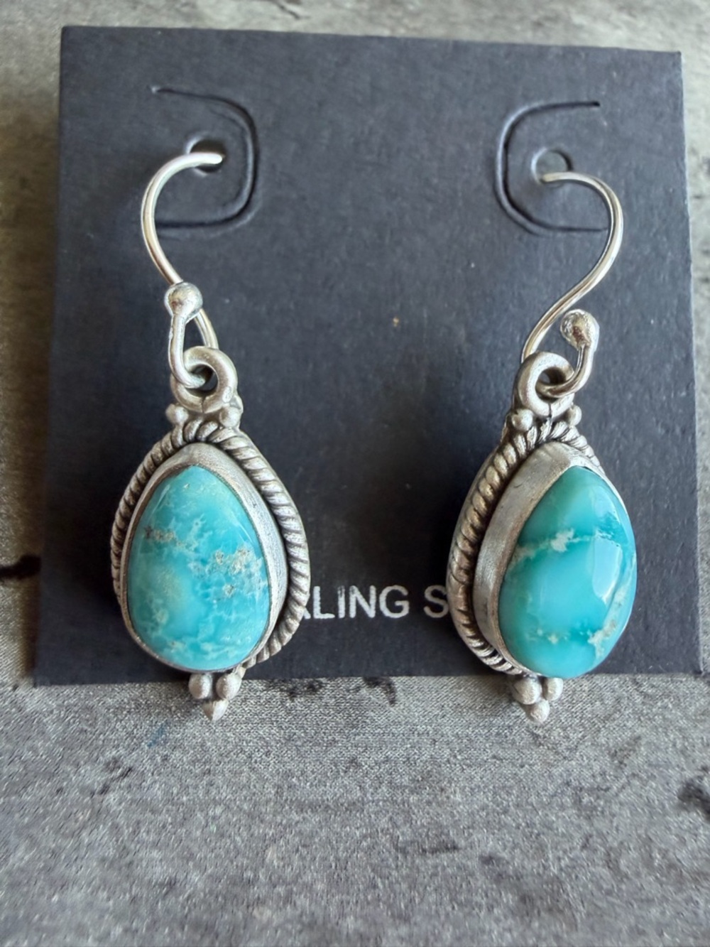 White Water Sterling Silver Turquoise Teardrop Dangle Earrings - Picture 2 of 5